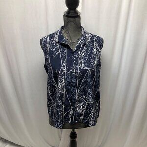 Mossimo Sleeveless Top Womens Size Medium Navy White Lightweight Blouse